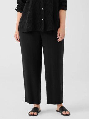 Eileen Fisher Women's 100% Silk Georgette Crepe Dress Pants Black Plus Size 20W